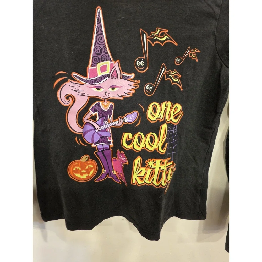 Childrens Place 10/12 Halloween Graphic Shirt Kitty Witch Pumpkin Cute Funny